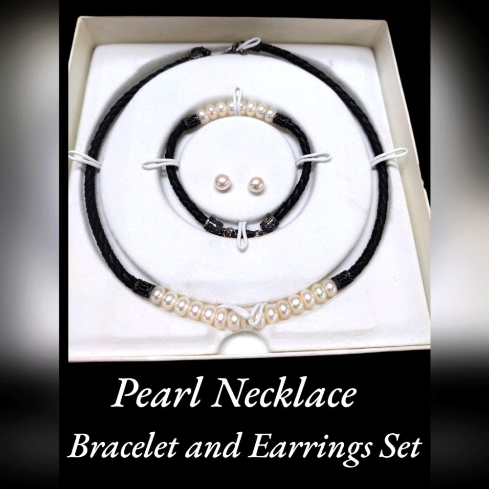 NEVER WORN PEARL NECKLACE, BRACELET, EARRINGS VINTAGE SET